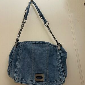Denim Shoulder Bag with Chain Strap